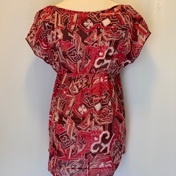 🔥5/$20🔥 Calvin Klein Cotton Berry Wine Ethnic Print Top - Picture 3 of 7